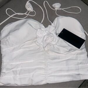 Fashion Nova White Sleeveless Ruched Bustier Bodysuit